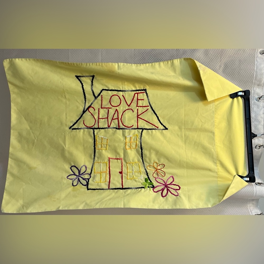 Hand Embroidered Pillow Case Sheets Love Shack Stitched Groovy Flowers Yellow